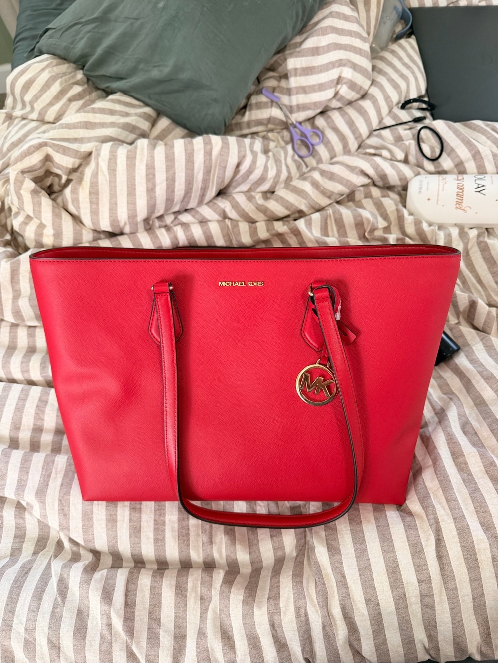 Michael Kors Red Leather Tote Bag